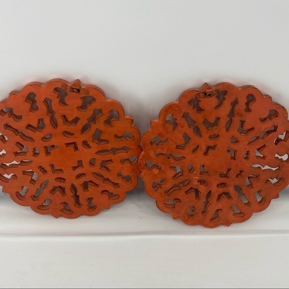 no brand Other - Peach Orange Wooden Carved Circular Wall Decor
